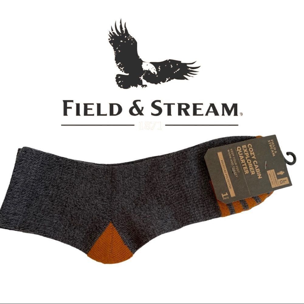 Men's Cozy Cabin Explorer Quarter Socks • Gray/Orange • NWT